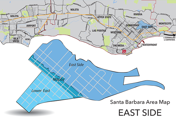 Santa Barbara Area Map with East Side SB high lighted